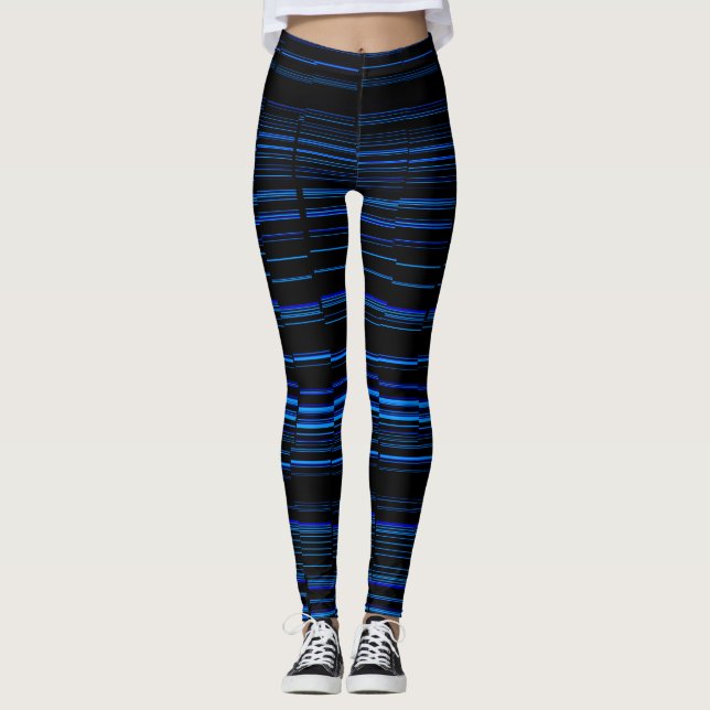 Midnight Blue Unique Modern Stripe Pattern Cool Leggings (Front)