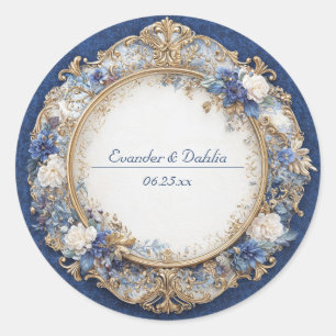 Midnight Blue Victorian Floral Wedding Sticker