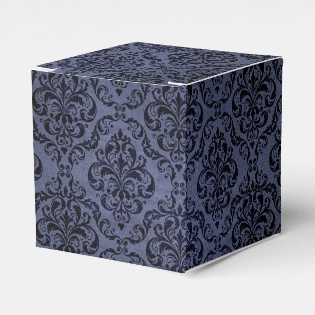 Midnight Blue Vintage Grunge Damask Favour Box (Front Side)