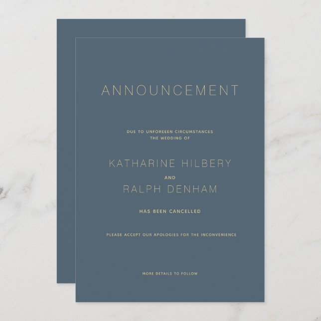 Midnight Blue Wedding Cancellation Announcement (Front/Back)