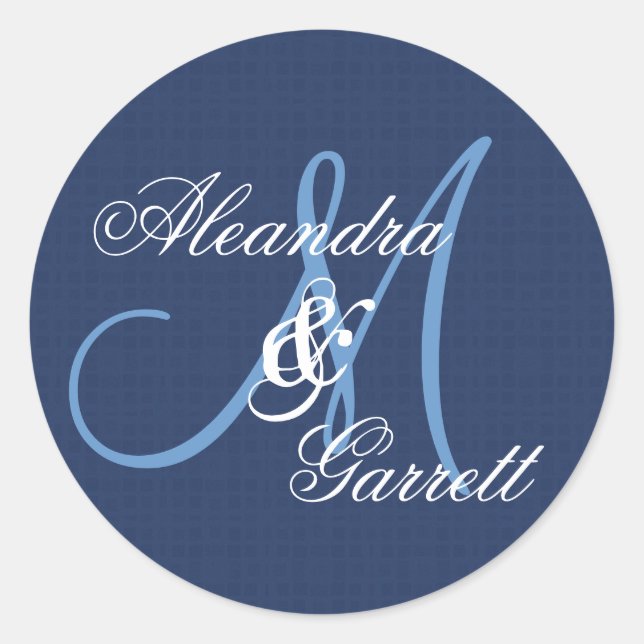 Midnight Blue Wedding Custom Monogram V21 Classic Round Sticker (Front)