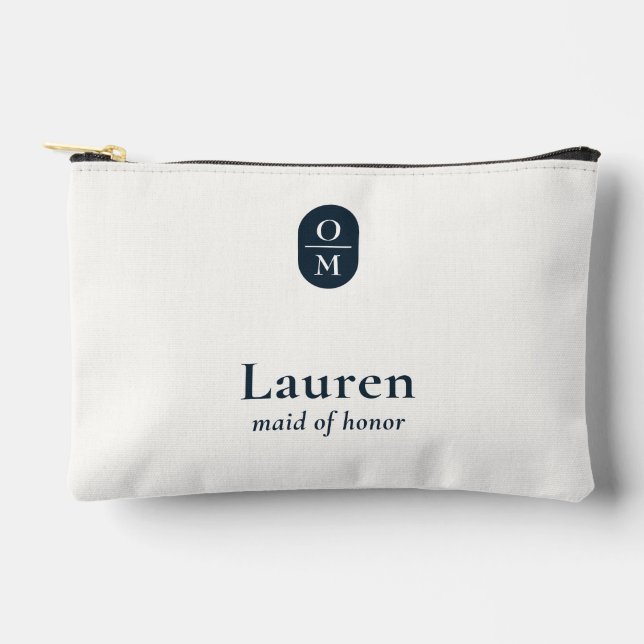 Midnight Blue | Wedding Monogram Bridesmaid Gift  Accessory Pouch (Front)