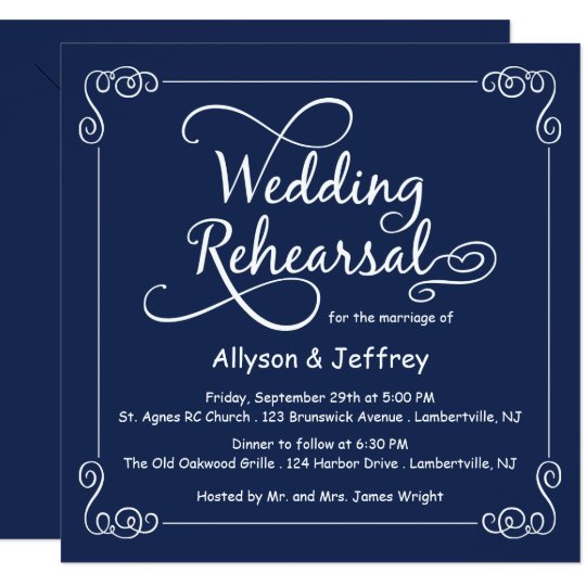 Midnight Blue Wedding Rehearsal Invitation