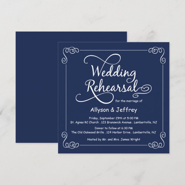 Midnight Blue Wedding Rehearsal Invitation (Front/Back)