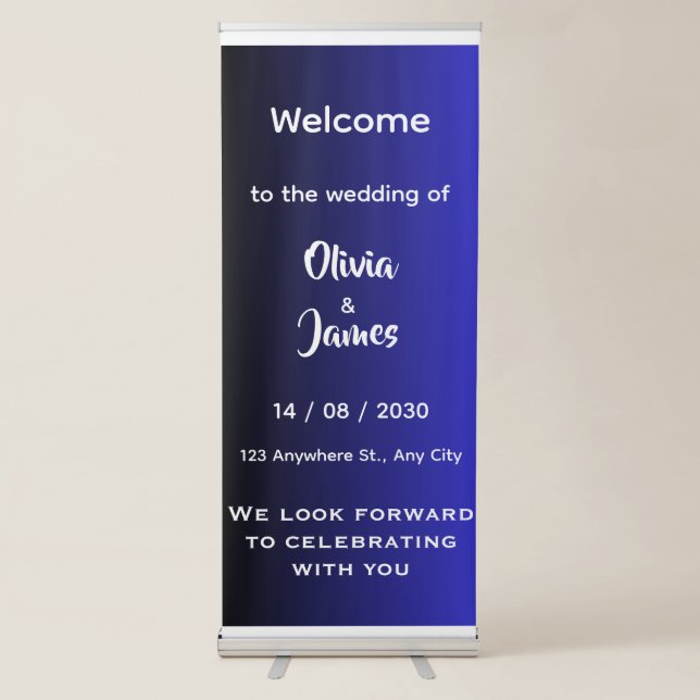 Midnight Blue Wedding Welcome Retractable Banner (Front)