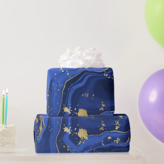 Midnight Blue White Agate Marble Abstract Wrapping Paper