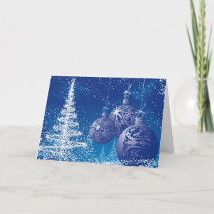 Midnight Blue & White Christmas Ornaments & Trees Holiday Card