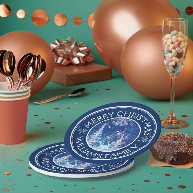 Midnight-Blue & White Enchanted Christmas Paper Plate (Multi)