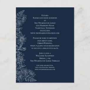 Midnight Blue White Floral Wedding Details   Enclosure Card