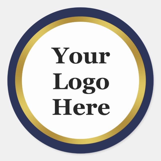 Midnight Blue White Gold Your Logo Here Template Classic Round Sticker (Front)
