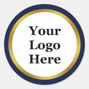 Midnight Blue White Gold Your Logo Here Template Classic Round Sticker