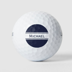 Midnight Blue White Stripes Name Monogram Golf Balls
