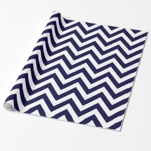 Midnight Blue White XL Chevron ZigZag Pattern Wrapping Paper