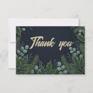 Midnight Blue Winter Foliage Holiday Thank You Card