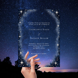 Midnight Blue Winter Stars Luxury Wedding Acrylic Invitations