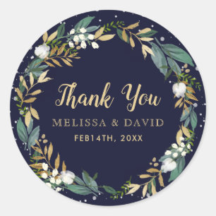 Midnight Blue Winter Wreath Thank You Stickers