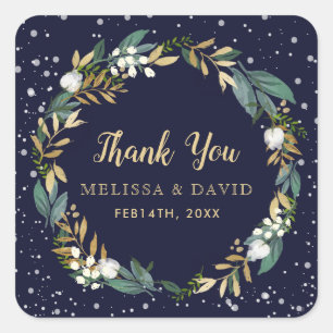Midnight Blue Winter Wreath Thank You Stickers