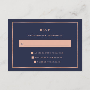 Midnight Blue with Faux Rose Gold Border RSVP Card