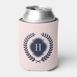 Midnight Blue Wreath Crest Over Pink Stripes Can Cooler