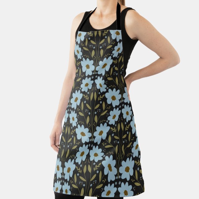 Midnight Bluebell Garden | Dark Elegant Floral Apron (Insitu)