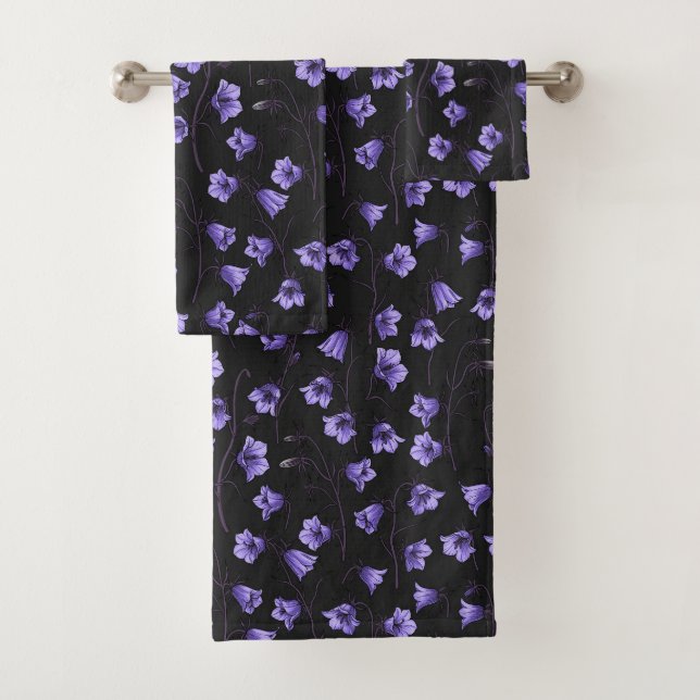 Midnight Bluebells, Harebells, Bellflowers Bath Towel Set (Insitu)