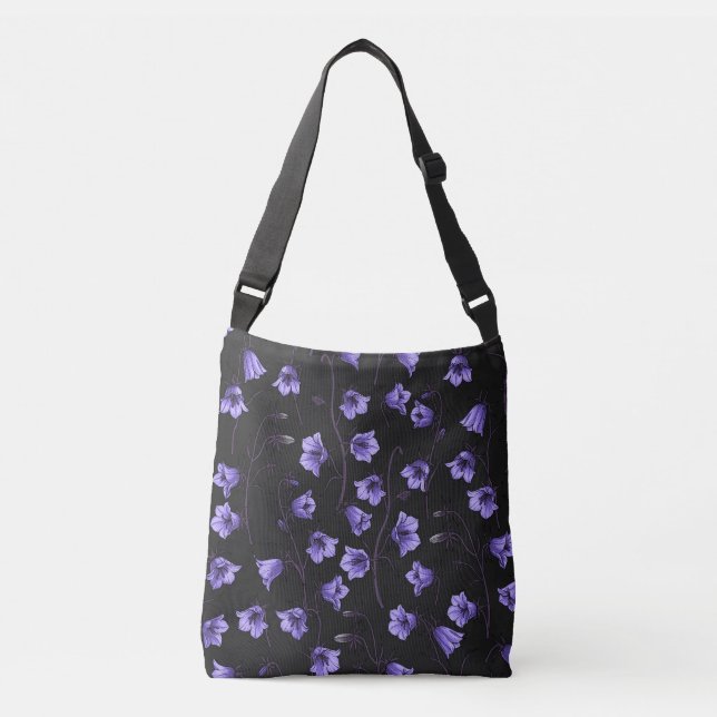 Midnight Bluebells, Harebells, Bellflowers Crossbody Bag (Front)