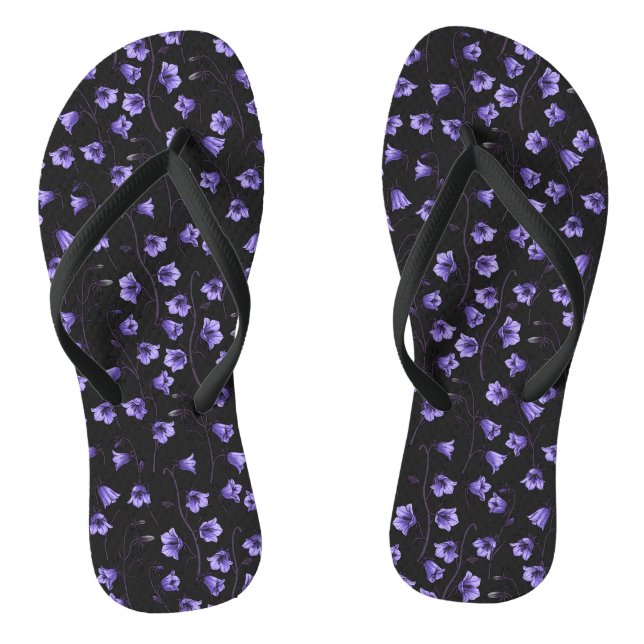 Midnight Bluebells, Harebells, Bellflowers Flip Flops (Footbed)