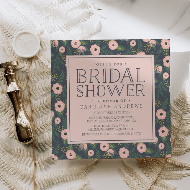 Midnight Blush Blooms Bridal Shower Invitation (Creator Uploaded)