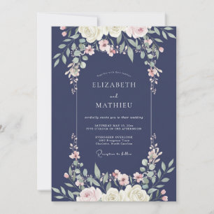 Midnight Blush Blossom Wedding Invitation