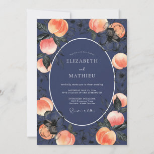 Midnight Blush Coral Petal Wedding Invitation