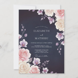 Midnight Blush Pink Petal Wedding Invitation