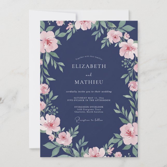 Midnight Blush Vine Wedding Invitation (Front)
