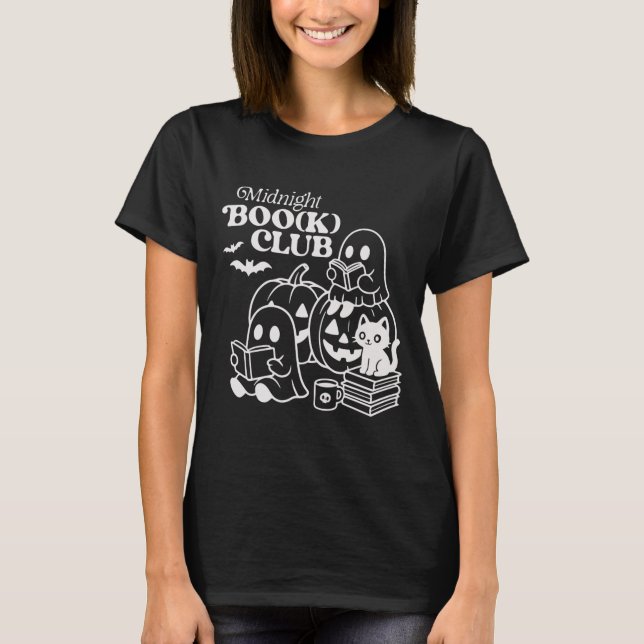 Midnight Boo(k) Club Halloween Ghosts Reading Book T-Shirt (Front)
