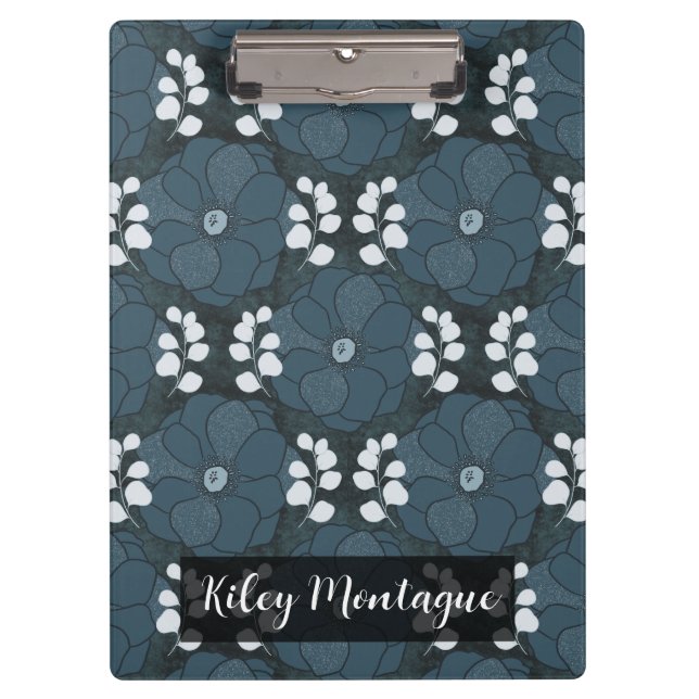 Midnight Botanica | Dark Indigo Floral Clipboard (Front)