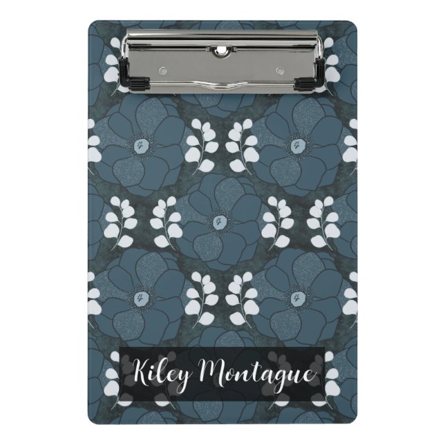 Midnight Botanica | Dark Indigo Floral Mini Clipboard (Front)
