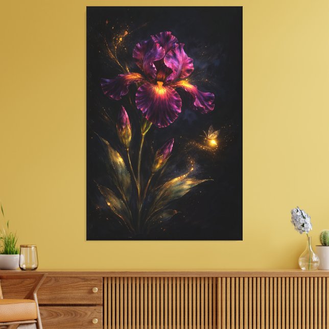 Midnight Botanica Nocturne Iris Moody Indigo Canvas Print (Insitu(LivingRoom))