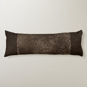 Midnight Bronze Romance   Satiny Grunge Damask Body Cushion