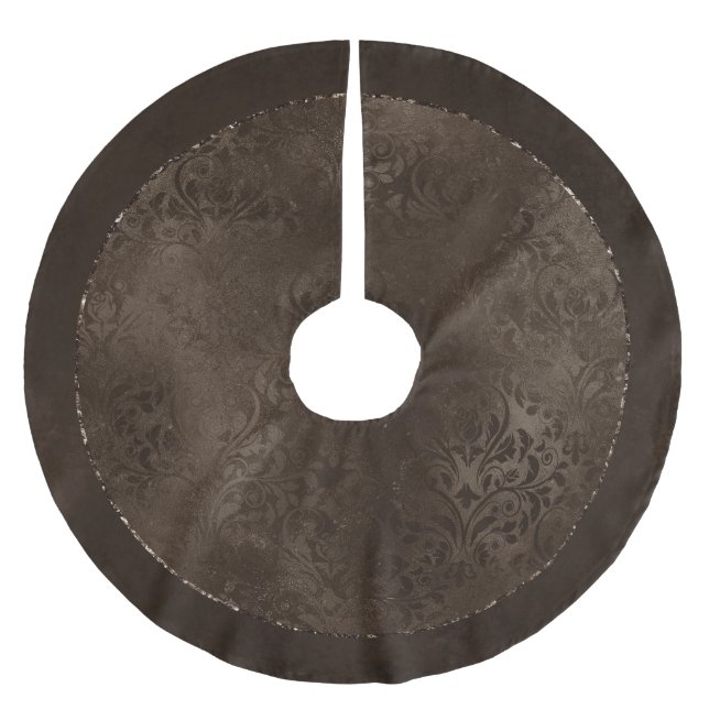 Midnight Bronze Romance | Satiny Grunge Damask Brushed Polyester Tree Skirt (Front)