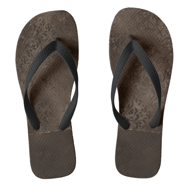 Midnight Bronze Romance | Satiny Grunge Damask Flip Flops (Footbed)