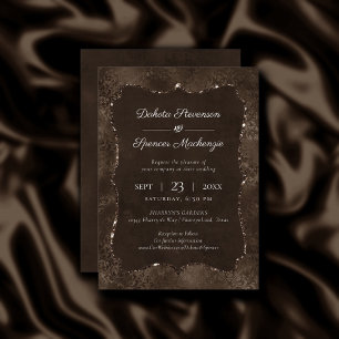 Midnight Bronze Romance   Satiny Grunge Damask Invitation