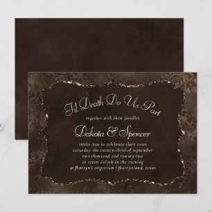 Midnight Bronze Romance   Satiny Grunge Damask Invitation