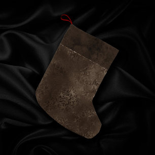 Midnight Bronze Romance Satiny Grunge Damask Small Christmas Stocking