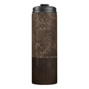 Midnight Bronze Romance Satiny Grunge Damask Thermal Tumbler