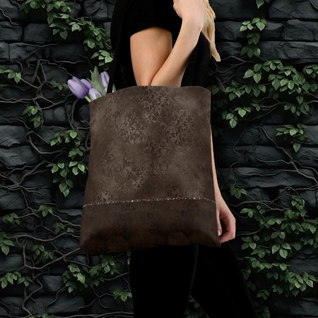 Midnight Bronze Romance | Satiny Grunge Damask Tote Bag (Creator Uploaded)