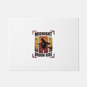 Midnight Broom Ride Vintage Witch Halloween Graphi Doormat