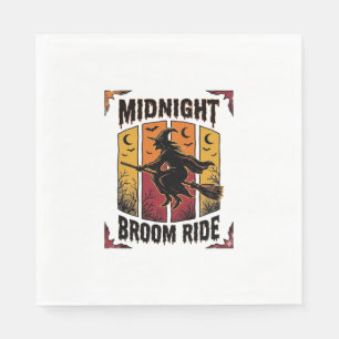 Midnight Broom Ride Vintage Witch Halloween Graphi Napkin