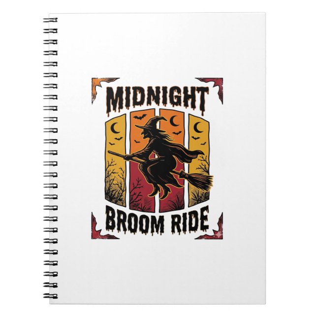 Midnight Broom Ride Vintage Witch Halloween Graphi Notebook (Front)