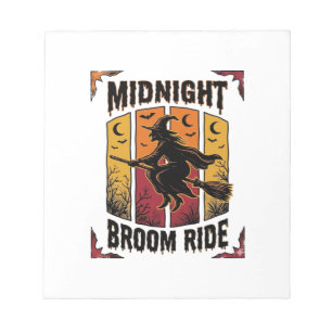 Midnight Broom Ride Vintage Witch Halloween Graphi Notepad