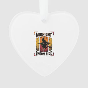 Midnight Broom Ride Vintage Witch Halloween Graphi Ornament