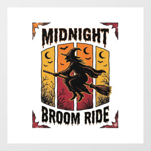Midnight Broom Ride Vintage Witch Halloween Graphi Window Cling
